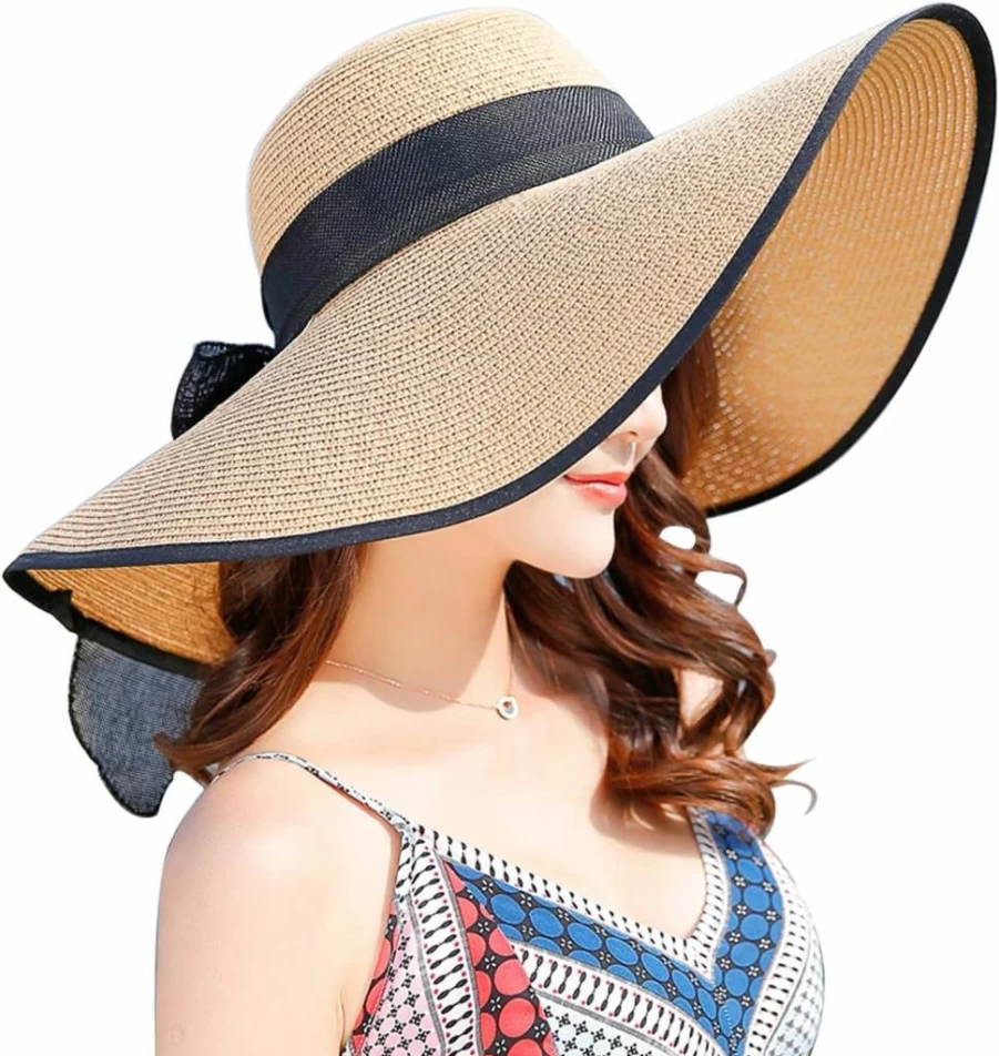 FSIGOM Women's Foldable Wide Brim Straw Hat - UV Protection Summer Beach Sun Hat for Travel & Outdoor