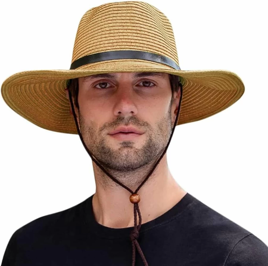 HKSICHENGKEJI Western Cowboy Hat for Men & Women - Wide Brim Straw Summer Sun Hat, Foldable Panama Fedora for Beach, Outdoor, and Ranch Wear