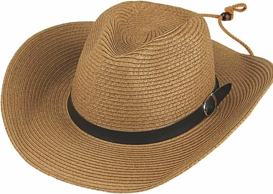 HKSICHENGKEJI Western Cowboy Hat for Men & Women - Wide Brim Straw Summer Sun Hat, Foldable Panama Fedora for Beach, Outdoor, and Ranch Wear
