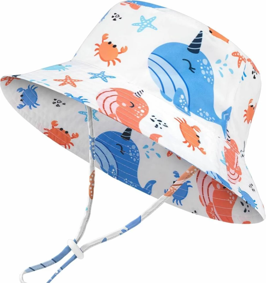 HONGTEYA UPF 50+ Baby Sun Hat Adjustable Wide Brim Bucket Hat for Toddlers Boys Girls 0-6 Years Summer Beach Outdoor Protection