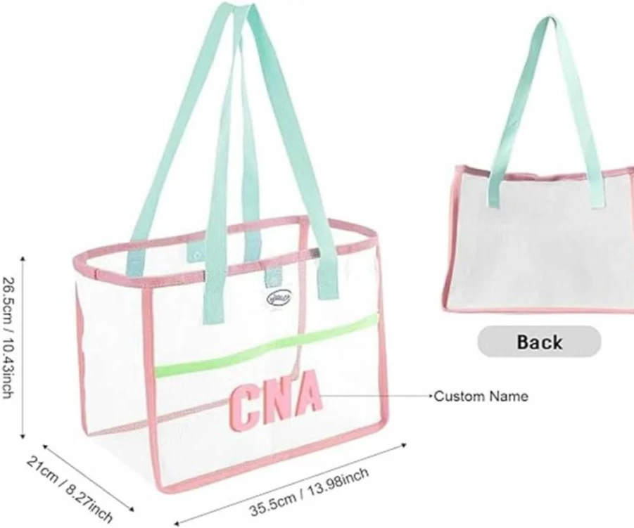 Custom Personalized Clear Beach Bag by SKEINGD - Waterproof Large Mesh Tote with Name, Sandproof Pool Bag for Women, Summer Vacation Travel Gift