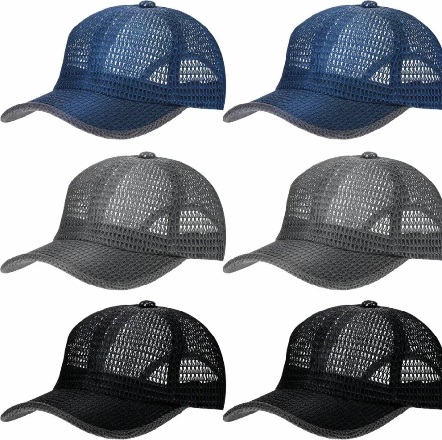 Handepo 6-Pack Breathable Mesh Baseball Caps for Men & Women - Lightweight Summer Trucker Hats for Outdoor Sports & Running