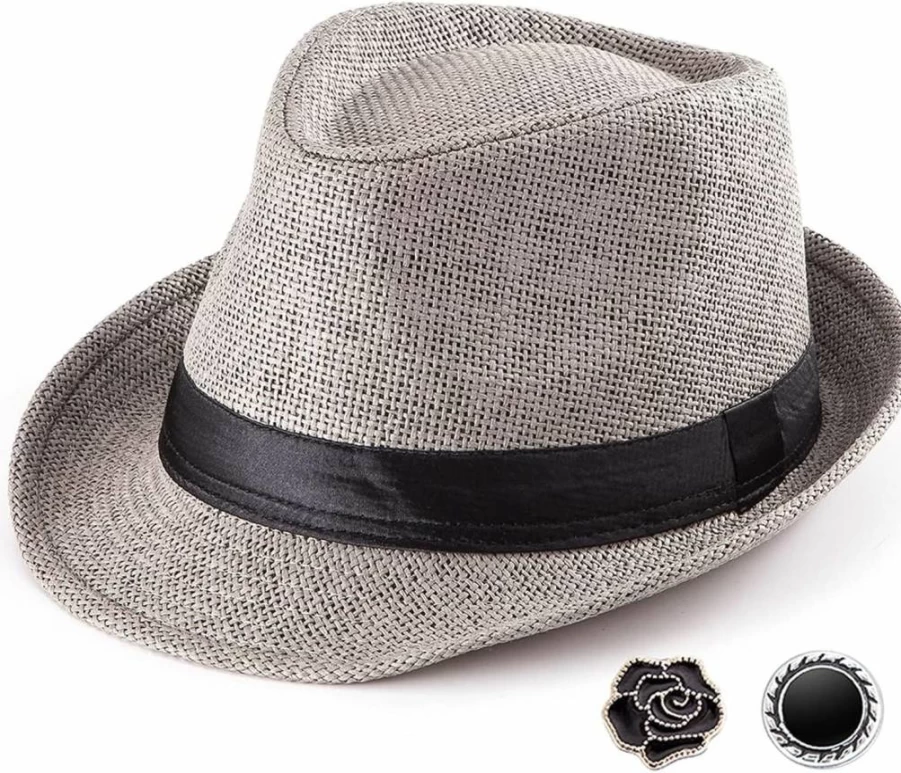 LADYBRO Wool Felt Trilby Fedora Hat for Men & Women - 1920s Vintage Style Short Brim Panama Cap (Size 7 1/4)