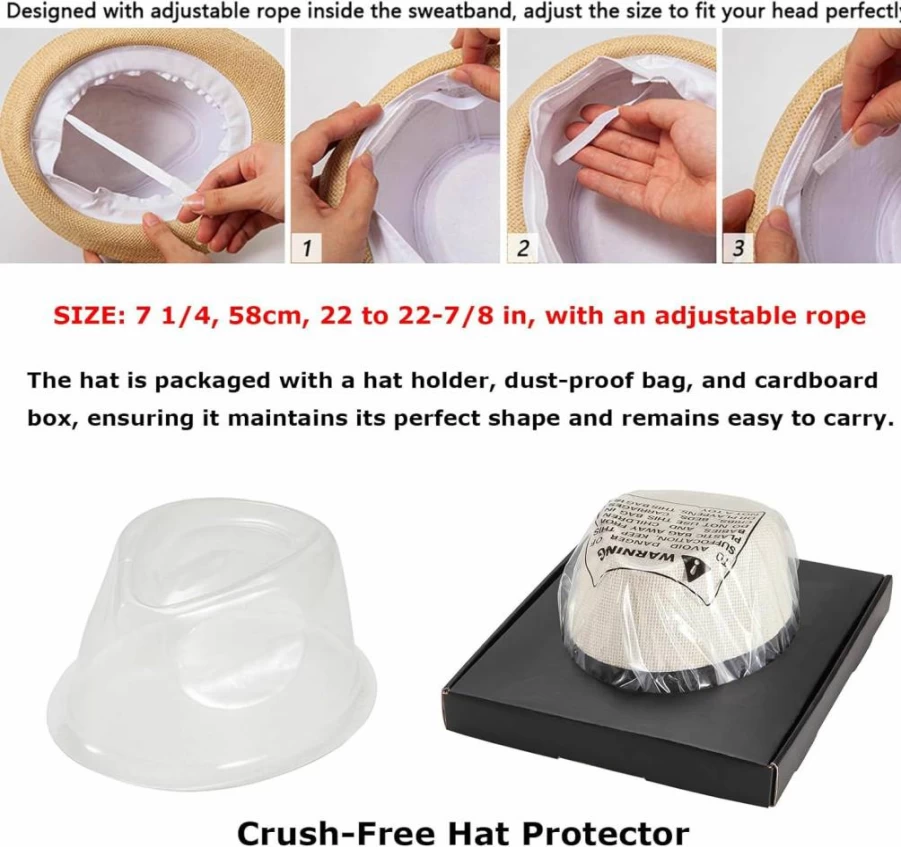 LADYBRO Wool Felt Trilby Fedora Hat for Men & Women - 1920s Vintage Style Short Brim Panama Cap (Size 7 1/4)