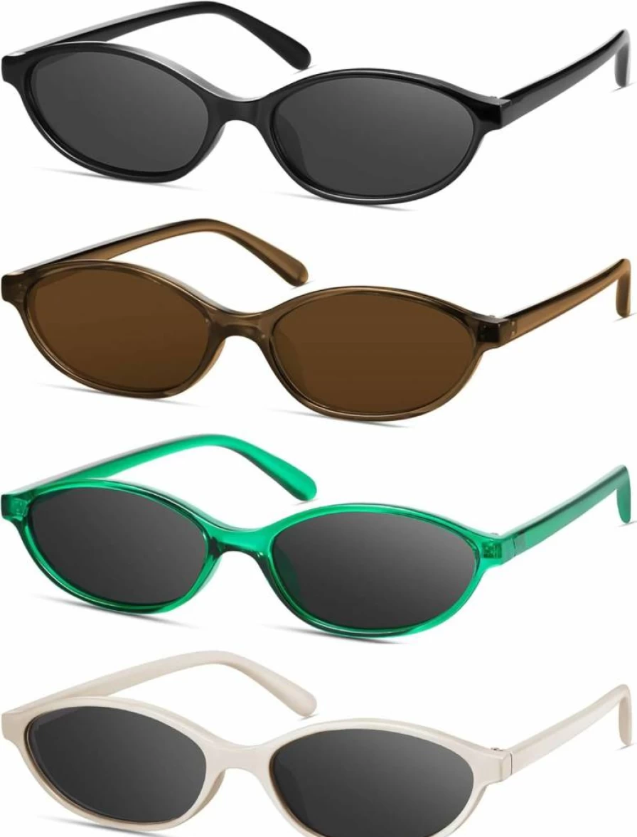YMRFW Retro Oval Cat Eye Sunglasses for Women - Y2K Trendy UV Protection Narrow Designer Shades