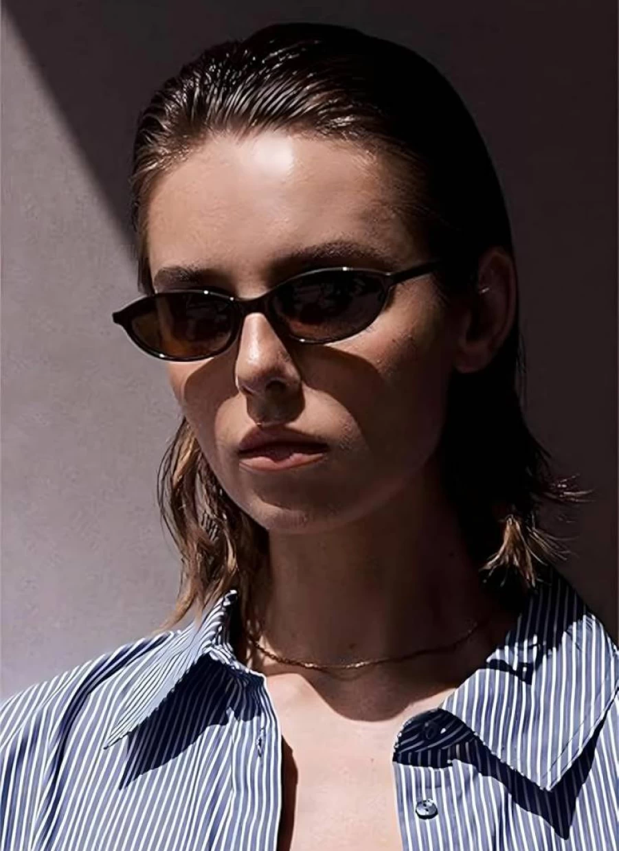 YMRFW Retro Oval Cat Eye Sunglasses for Women - Y2K Trendy UV Protection Narrow Designer Shades