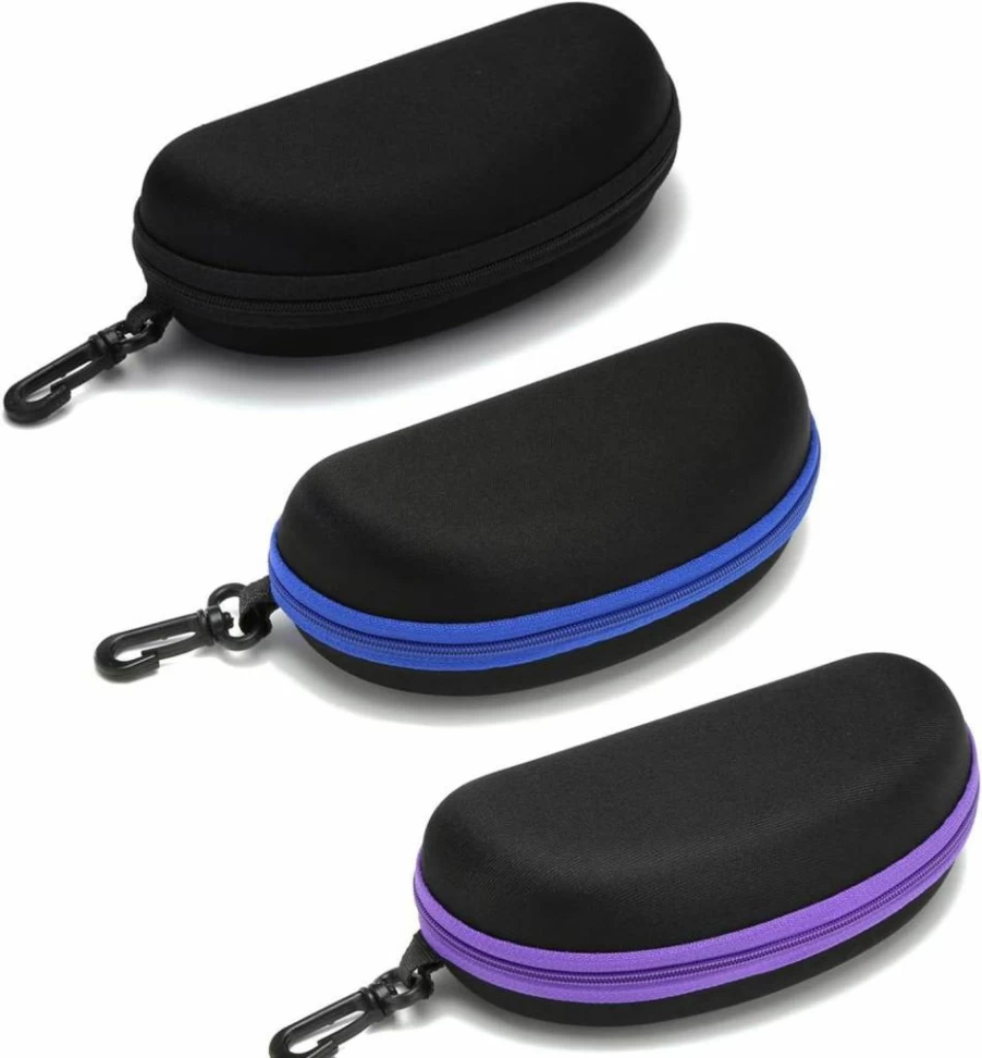 Hilbalm 3 Pack Travel Sunglasses Case with Zipper and Hook for Men and Women - Portable Eyeglasses Frame Holder