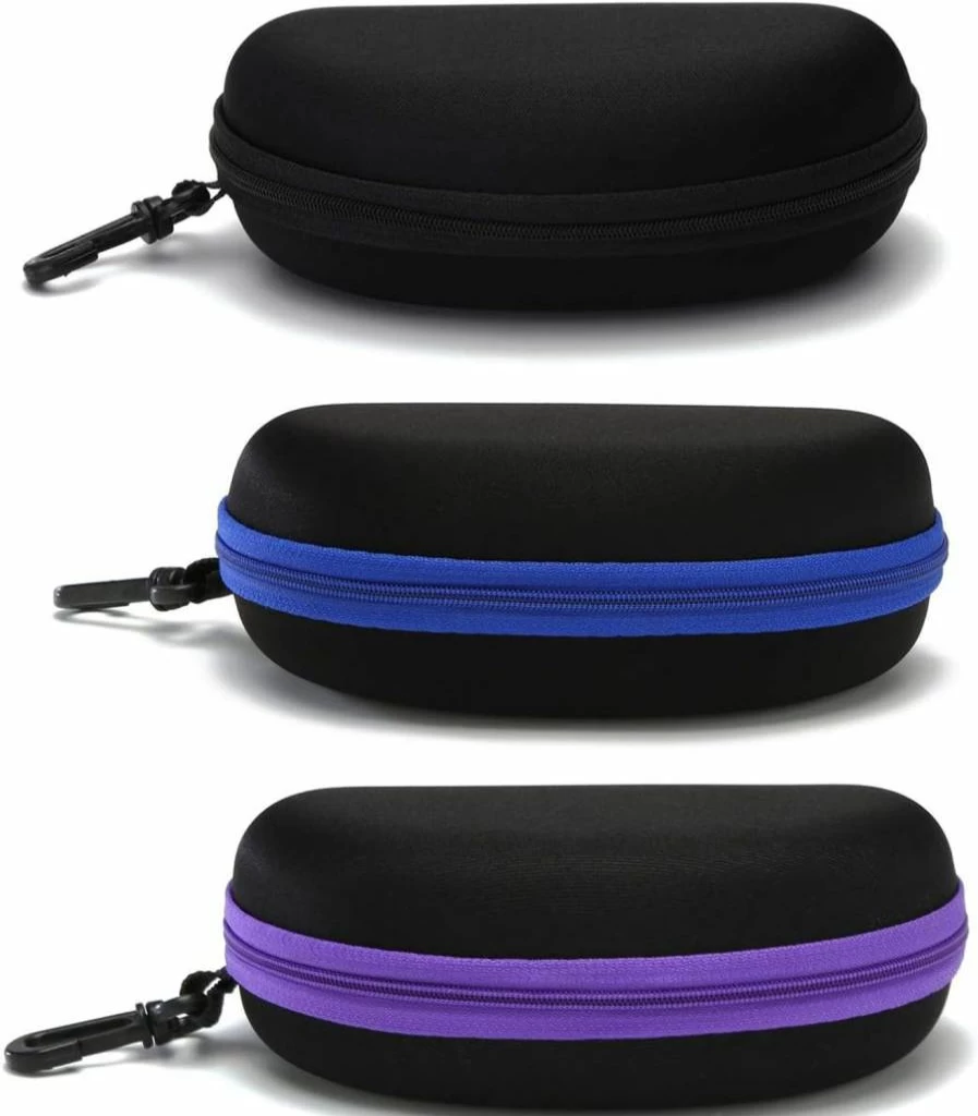Hilbalm 3 Pack Travel Sunglasses Case with Zipper and Hook for Men and Women - Portable Eyeglasses Frame Holder
