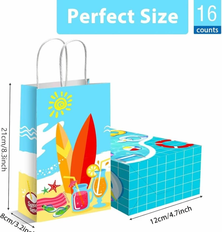 Tevxj Beach Party Favor Bags - 8.3x4.7x3.2 Inch Reusable Goodie Bags for Candy, Summer Pool Birthday, Baby Shower & Holiday Decorations with Handles