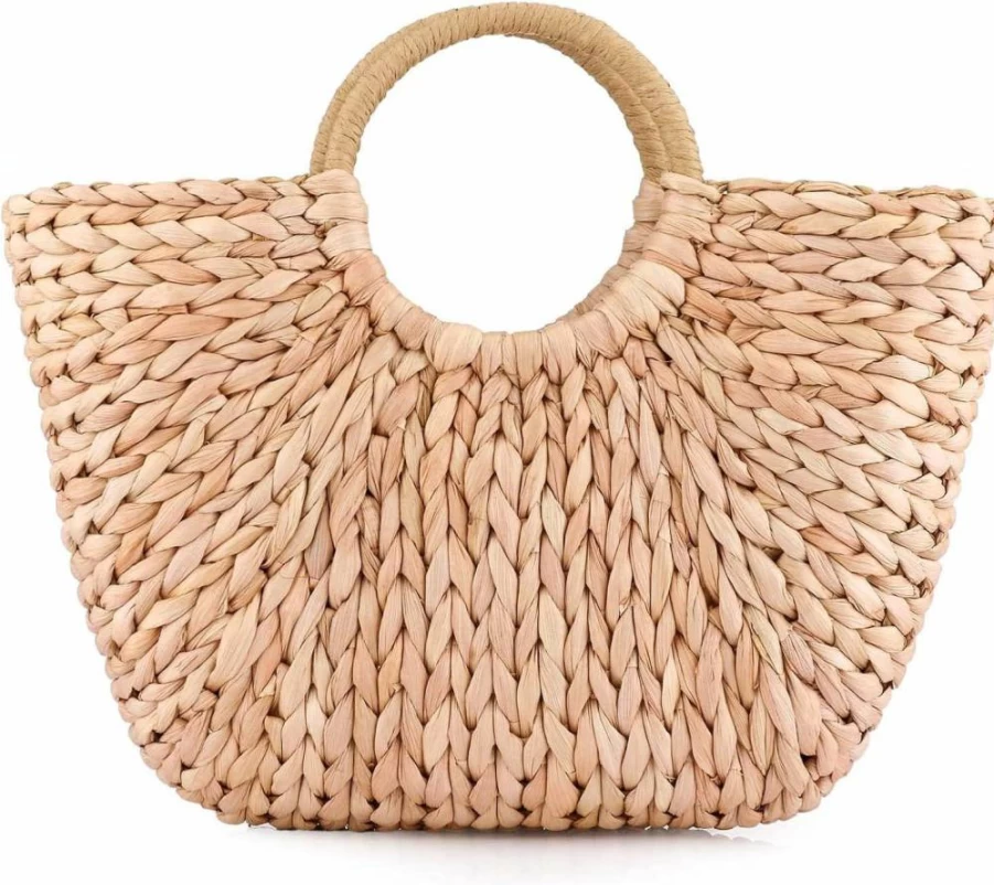 YYW Women's Summer Straw Rattan Handbag - Hand-Woven Beach Tote, Top-Handle Clutch for Sea Outings