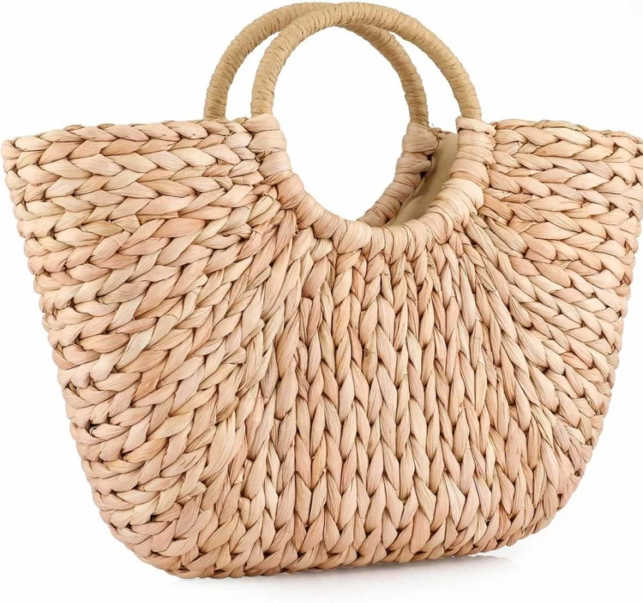 YYW Women's Summer Straw Rattan Handbag - Hand-Woven Beach Tote, Top-Handle Clutch for Sea Outings