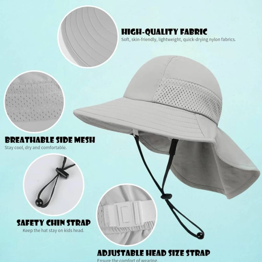 HONGTEYA UPF 50+ Baby Sun Hat for Toddlers 1-7 Years, Adjustable Wide Brim Summer Beach Hat for Boys & Girls