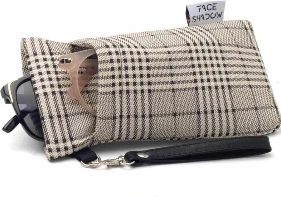 Face Shadow Double Glasses Case – Soft Squeeze Top Eyeglass & Sunglasses Storage with Cleaning Cloth for Women & Men