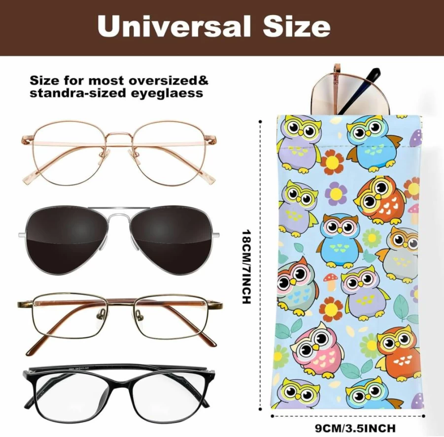 Anikathy 2-Pack Soft PU Leather Glasses Case with Microfiber Cleaning Cloth - Cute Eyewear Pouch for Men, Women & Girls