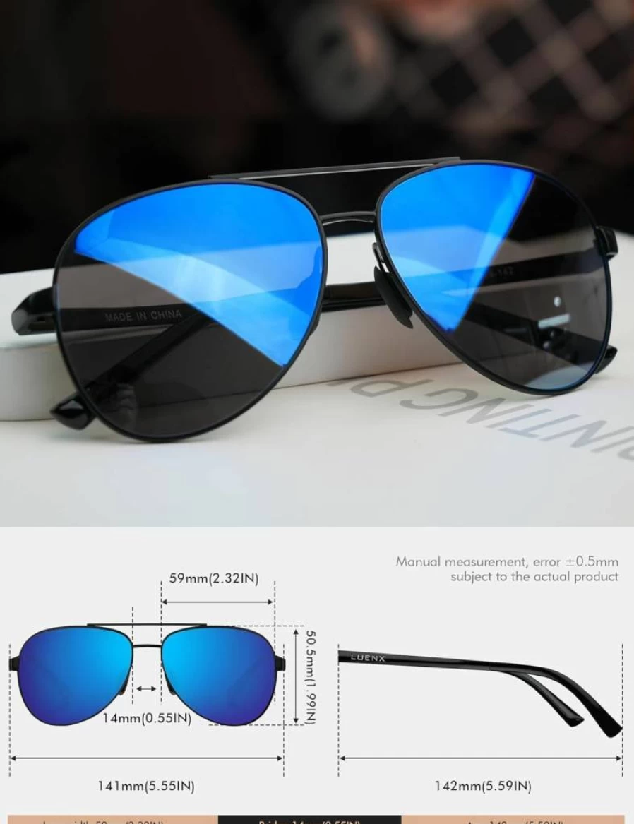 LUENX Polarized Aviator Sunglasses for Men & Women - UV400 Protection, Stylish Retro Shades for Driving & Outdoor Activities