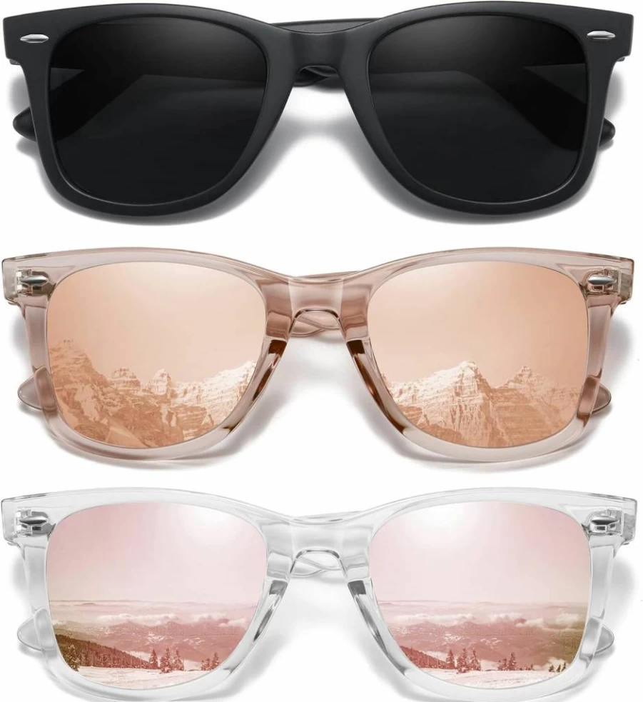 MEETSUN Retro Polarized Sunglasses for Women & Men - UV Protection Classic Mirror Lens Driving Glasses Trendy 3-Pack