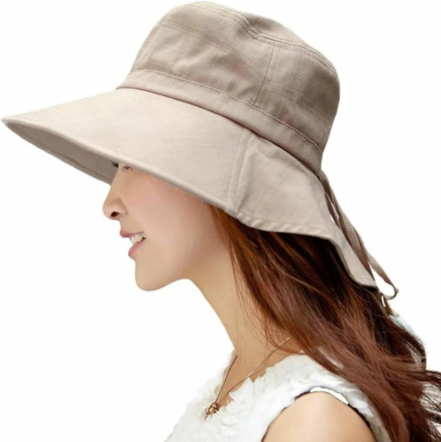 Comhats Women's Summer Cotton UPF 50+ Sun Hat with Neck Flap & Adjustable Cord - S/M/L/XL/XXL Sizes