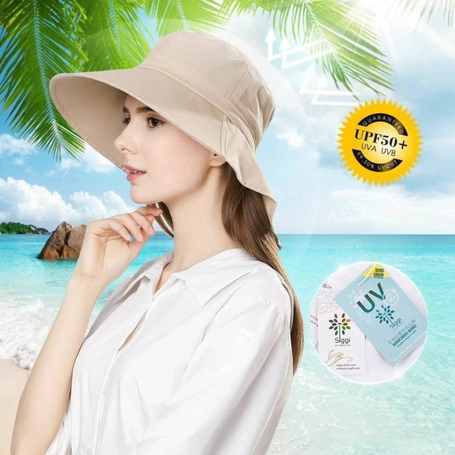 Comhats Women's Summer Cotton UPF 50+ Sun Hat with Neck Flap & Adjustable Cord - S/M/L/XL/XXL Sizes