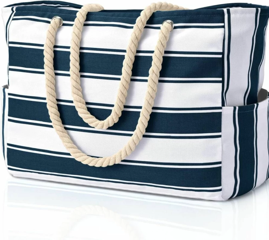 Becokan Waterproof Beach Tote Bag for Women - Large Sandproof Swim Pool Bag with Zipper, Durable Beach Tote for Travel & Shopping