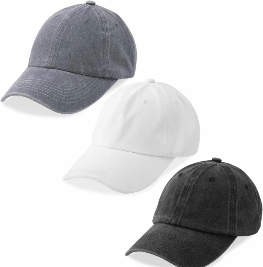 MEINICY 3 Pack Washed Cotton Baseball Caps - Retro Adjustable Dad Hats for Men & Women, Unstructured Soft Fit Vintage Style
