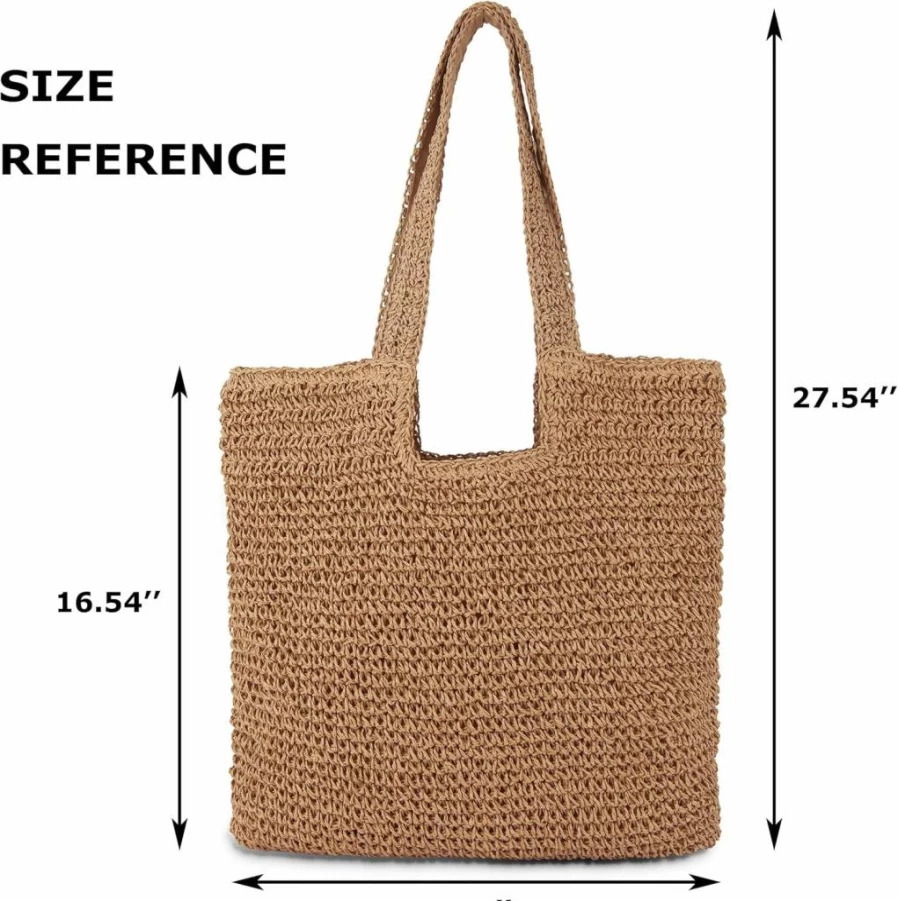 COZYOFFI Straw Beach Tote Bag - Large Boho Woven Rattan Handbag for Women, Summer Handmade Shoulder Bag