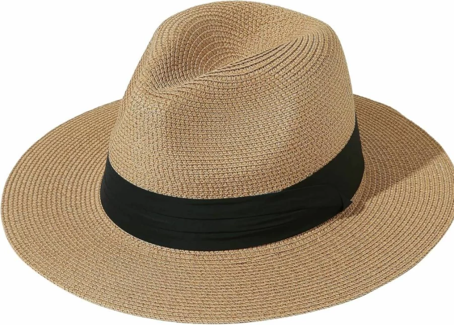 JOYEBUY Women's UPF 50+ Wide Brim Straw Sun Hat Foldable for Beach Summer Outdoor Travel Fedora Hat
