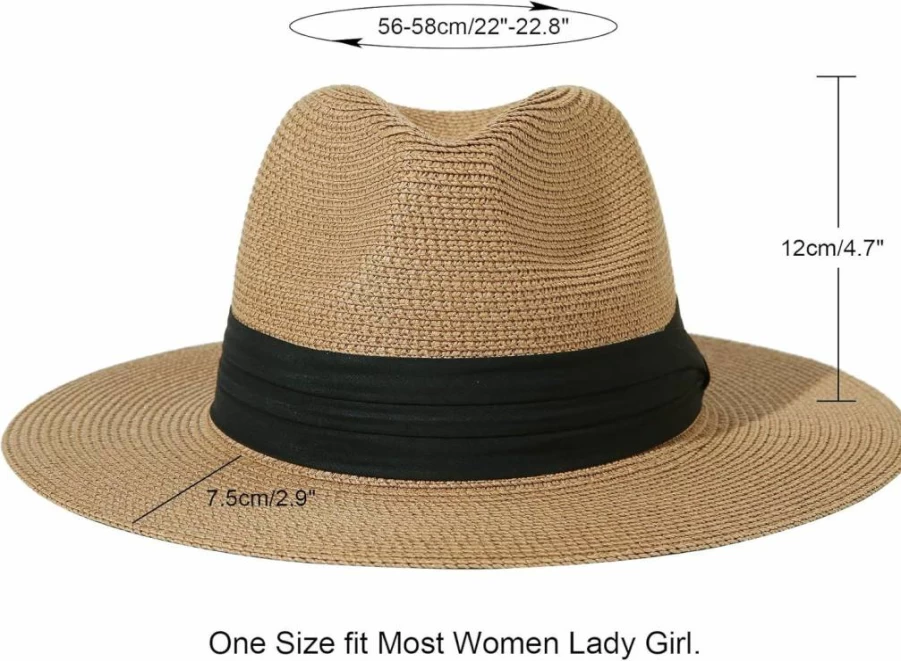 JOYEBUY Women's UPF 50+ Wide Brim Straw Sun Hat Foldable for Beach Summer Outdoor Travel Fedora Hat