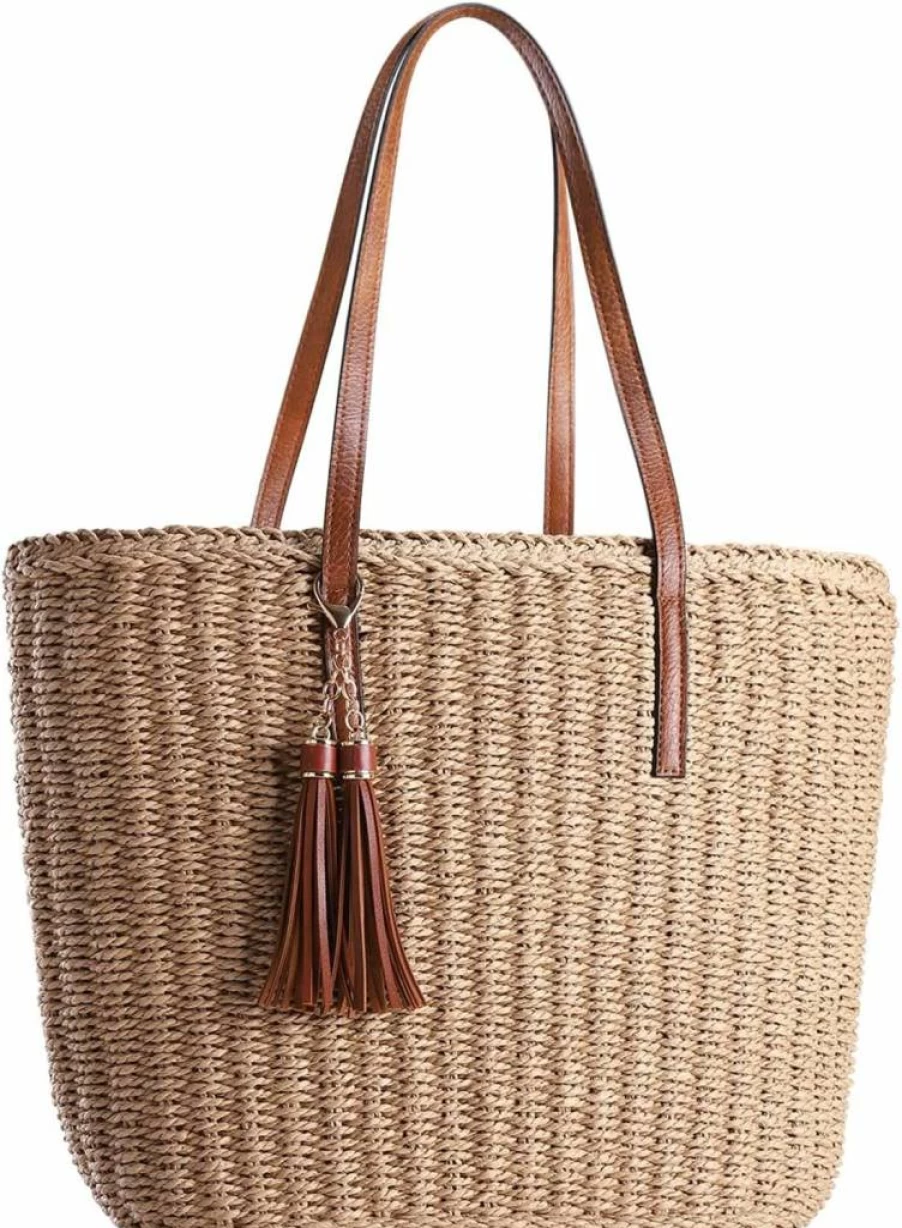YXILEE Handwoven Straw Tote Bag for Women - Summer Beach Shoulder Bag, Lightweight & Eco-Friendly Travel Handbag