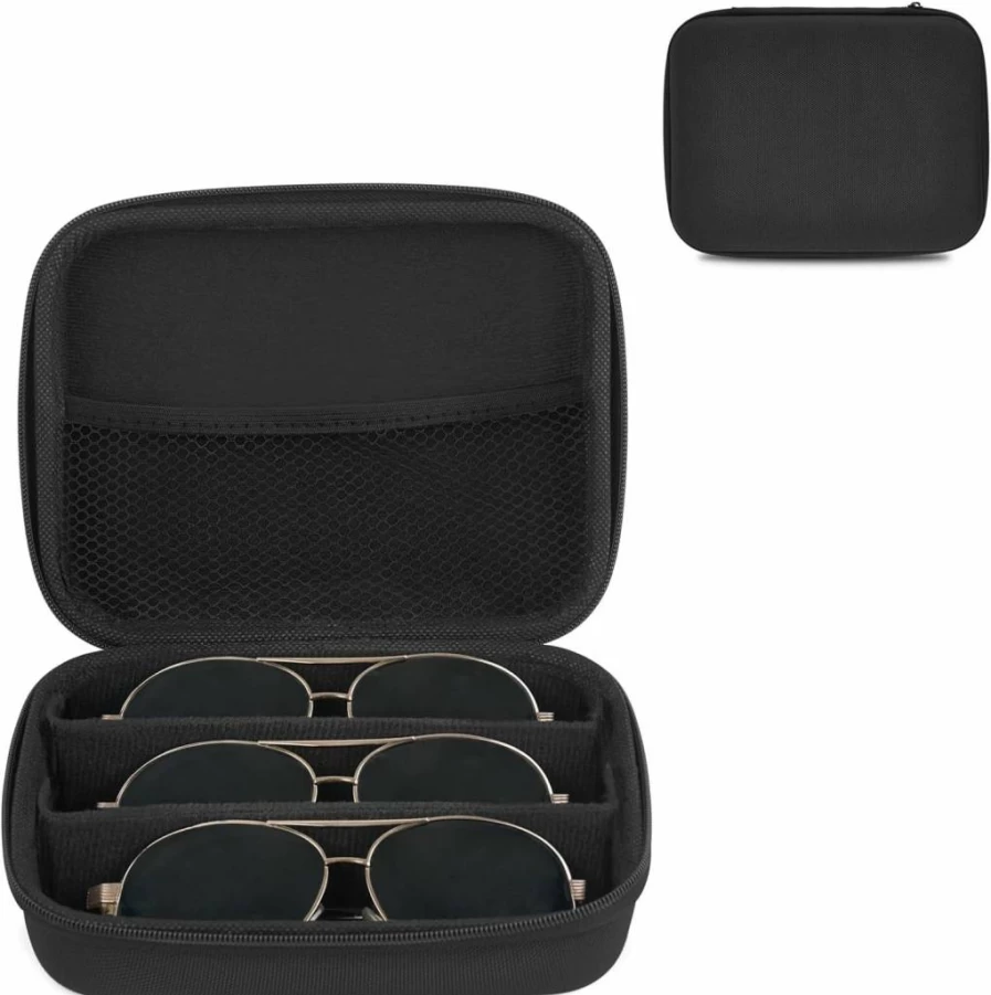 Mkono Adjustable Multi-Pair Travel Sunglasses Case - Portable Eyeglass Storage Organizer for Men & Women, Medium Black