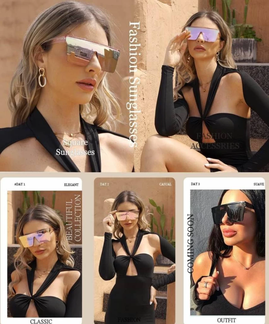 Dollger Square Oversized Sunglasses for Women & Men - Fashionable Flat Top Big Frame Shades with UV Protection
