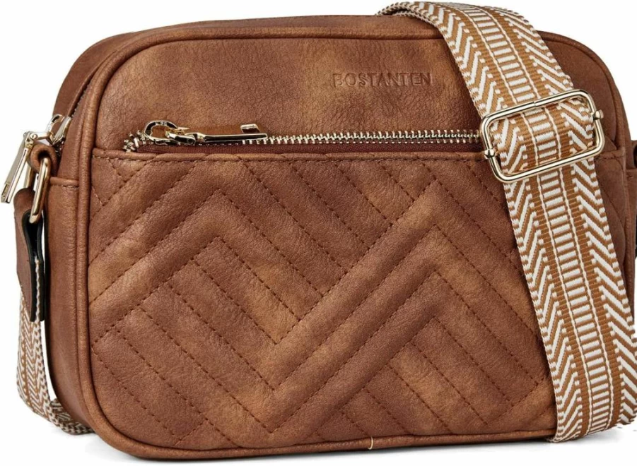 BOSTANTEN Vegan Leather Crossbody Bag for Women - Quilted Small Shoulder Purse with Adjustable Wide Strap