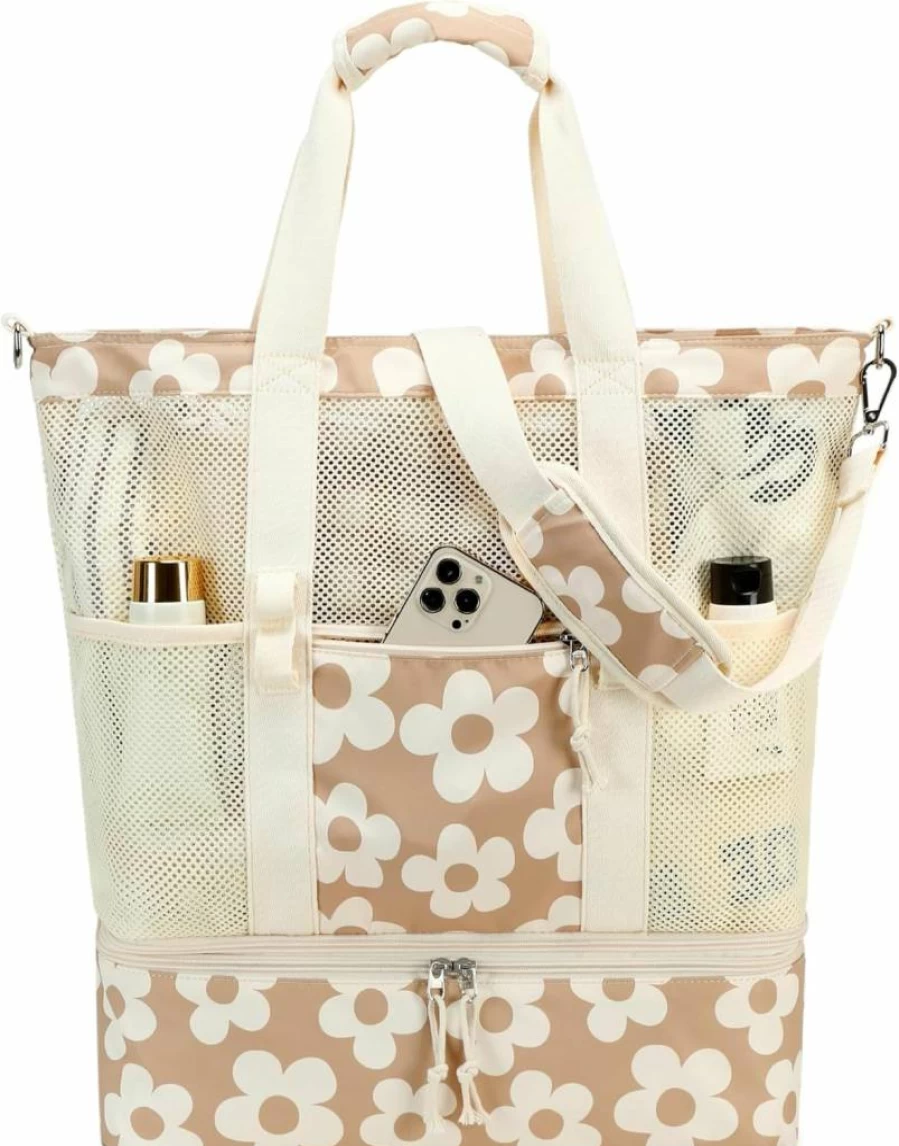 Bluboon Insulated Beach Tote Bag with Cooler Compartment, Detachable Picnic Bag with Zipper Pockets for Women, Pool & Outdoor Activities