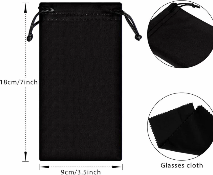 Frienda 12 Pack Microfiber Sunglasses Pouch Set - Soft Glasses Storage Cases with Drawstring Closure, Includes 2 Lens Cleaning Cloths (Black, Gray, Blue)