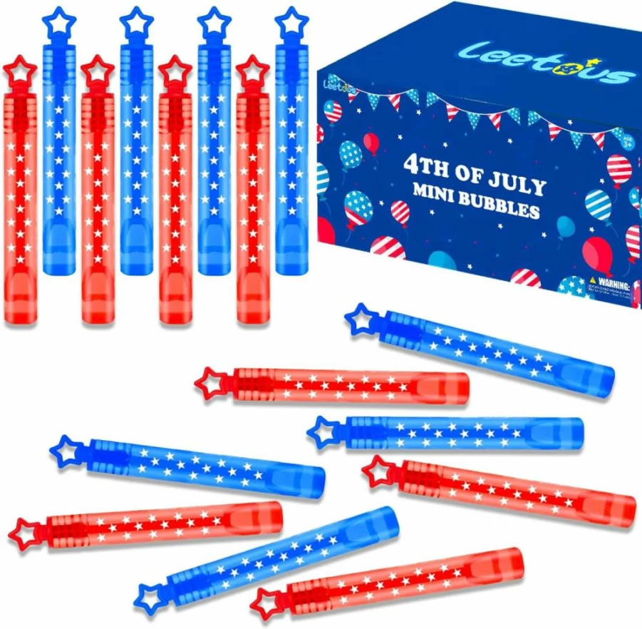 Leetous 100 Pack Patriotic Mini Bubbles for 4th of July Party Favors, Summer Beach Pool Decorations, Kids Goodie Bags, Red White Blue Bulk Supplies