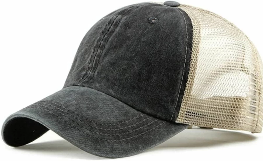 Croogo Men's Adjustable Mesh Snapback Baseball Cap - Retro Washed Trucker Hat with Curved Bill, Breathable Sun Hat for Outdoor Sports