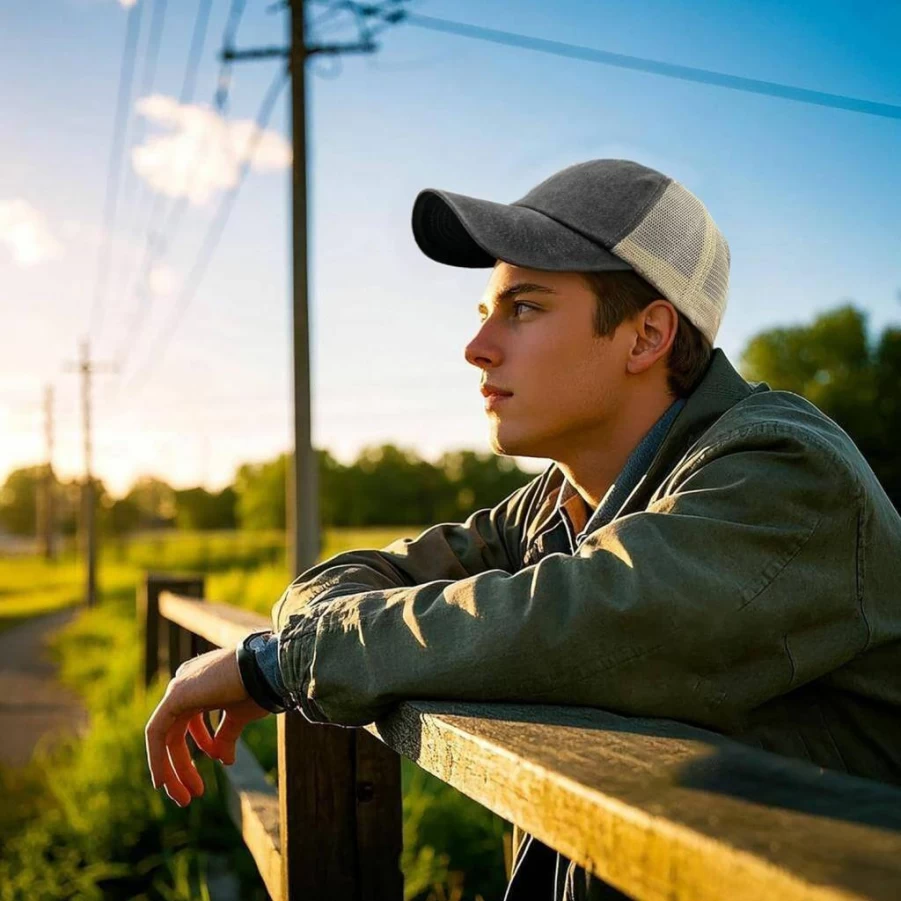 Croogo Men's Adjustable Mesh Snapback Baseball Cap - Retro Washed Trucker Hat with Curved Bill, Breathable Sun Hat for Outdoor Sports
