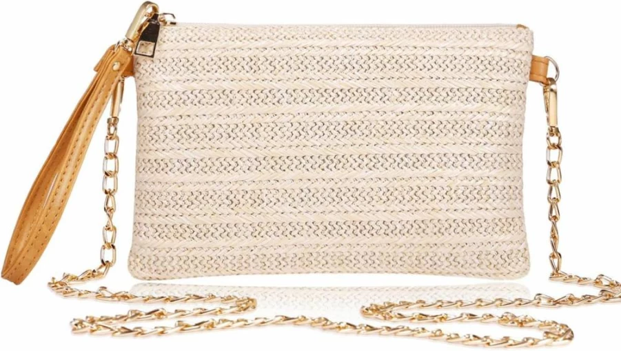 COOKOOKY Women's Bohemian Straw Clutch Bag - Summer Beach Purse with Zipper Wristlet Wallet for Women