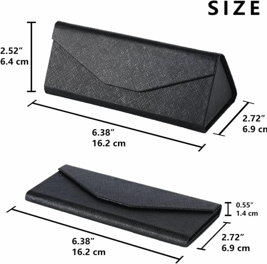 iGeyzoe Hard Shell Glasses Case for Men & Women, PU Folding Eyeglass Holder with Cleaning Cloth, Portable Sunglasses Storage Case