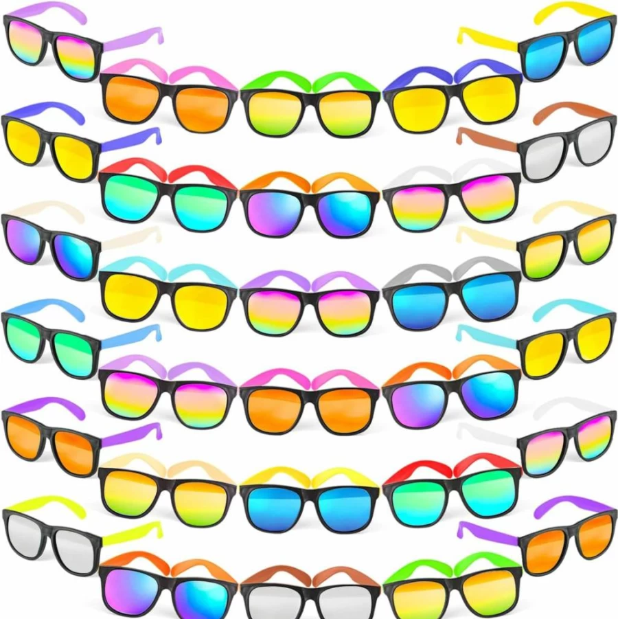 Bakatatoyz 32 Pack Bulk UV Protection Sunglasses, 16 Colors Retro 80s Neon Plastic Glasses for Summer Pool Party, Beach Favors, Birthday Gifts, Classroom Prizes & Goody Bag Fillers