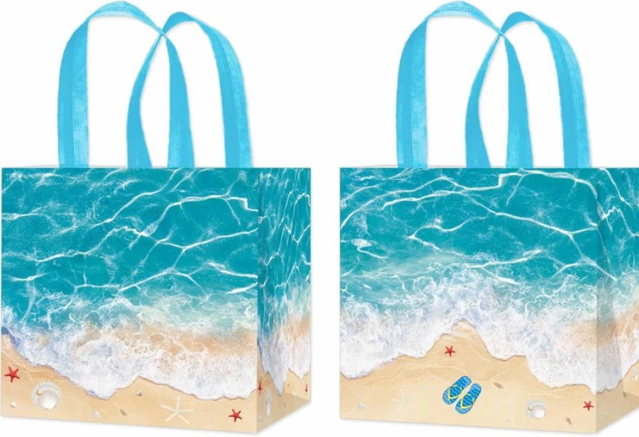 Umoni 12-Piece Blue Non-Woven Ocean Wave Favor Bags for Hawaiian Beach Party, Summer Pool Goodie Bags, Seaside Birthday Treat Bags