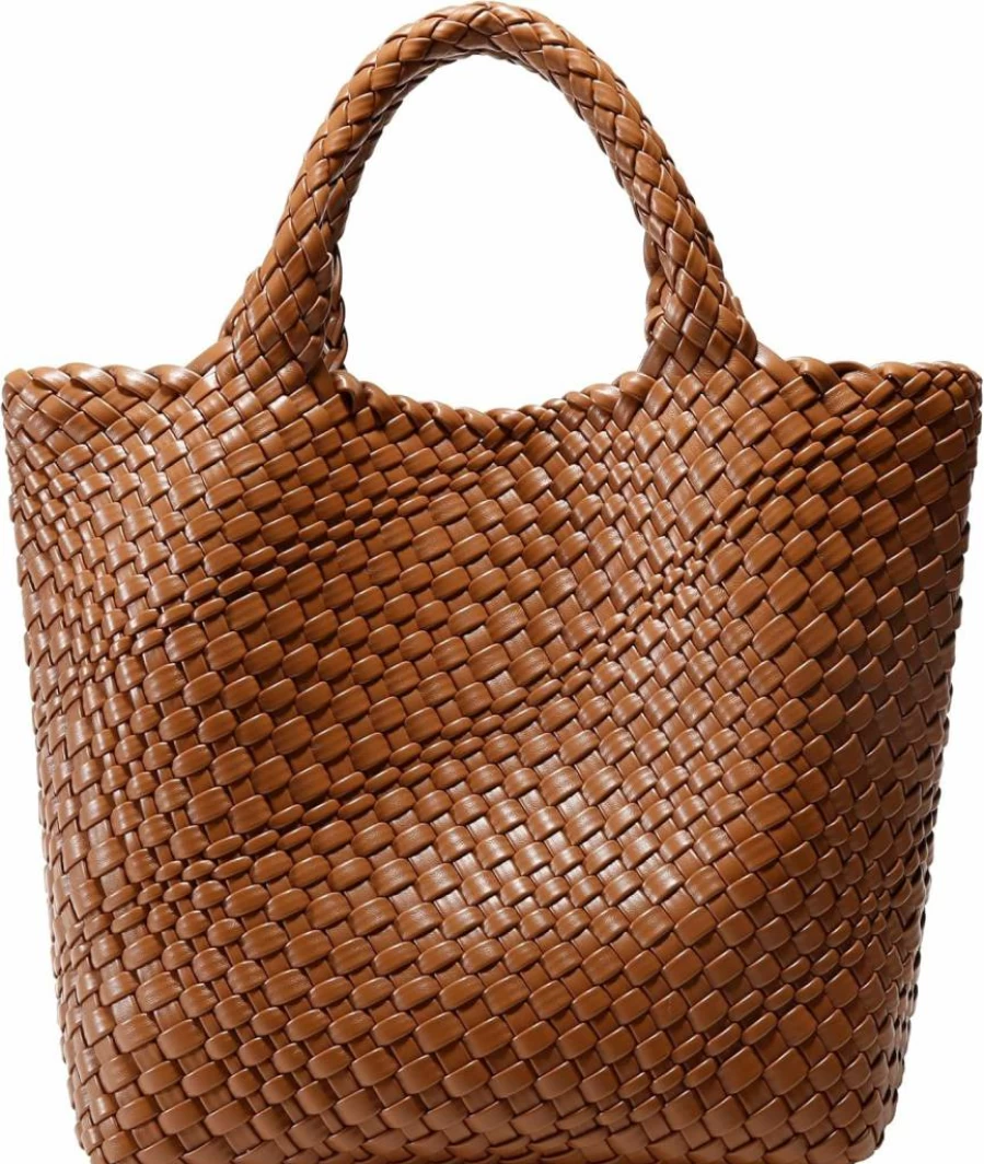 Queenoris Vegan Leather Woven Tote Bag for Women - Large Retro Handmade Shoulder Purse, Beach Travel Handbag for Summer