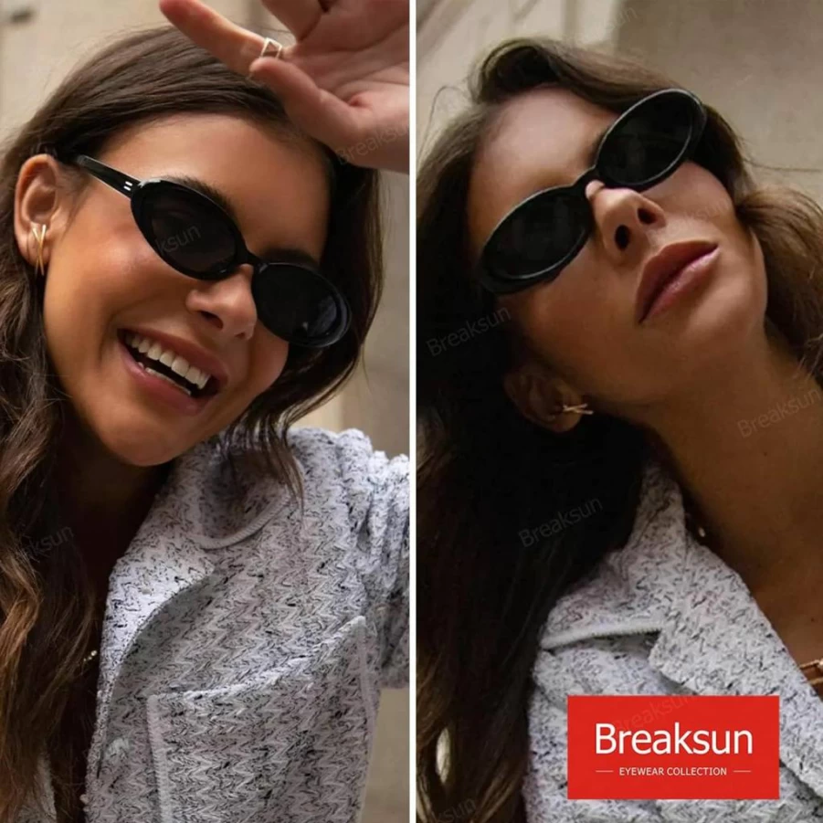 Breaksun Retro 90s Vintage Oval Sunglasses for Women & Men - Small Fashion Shades for Unisex Style