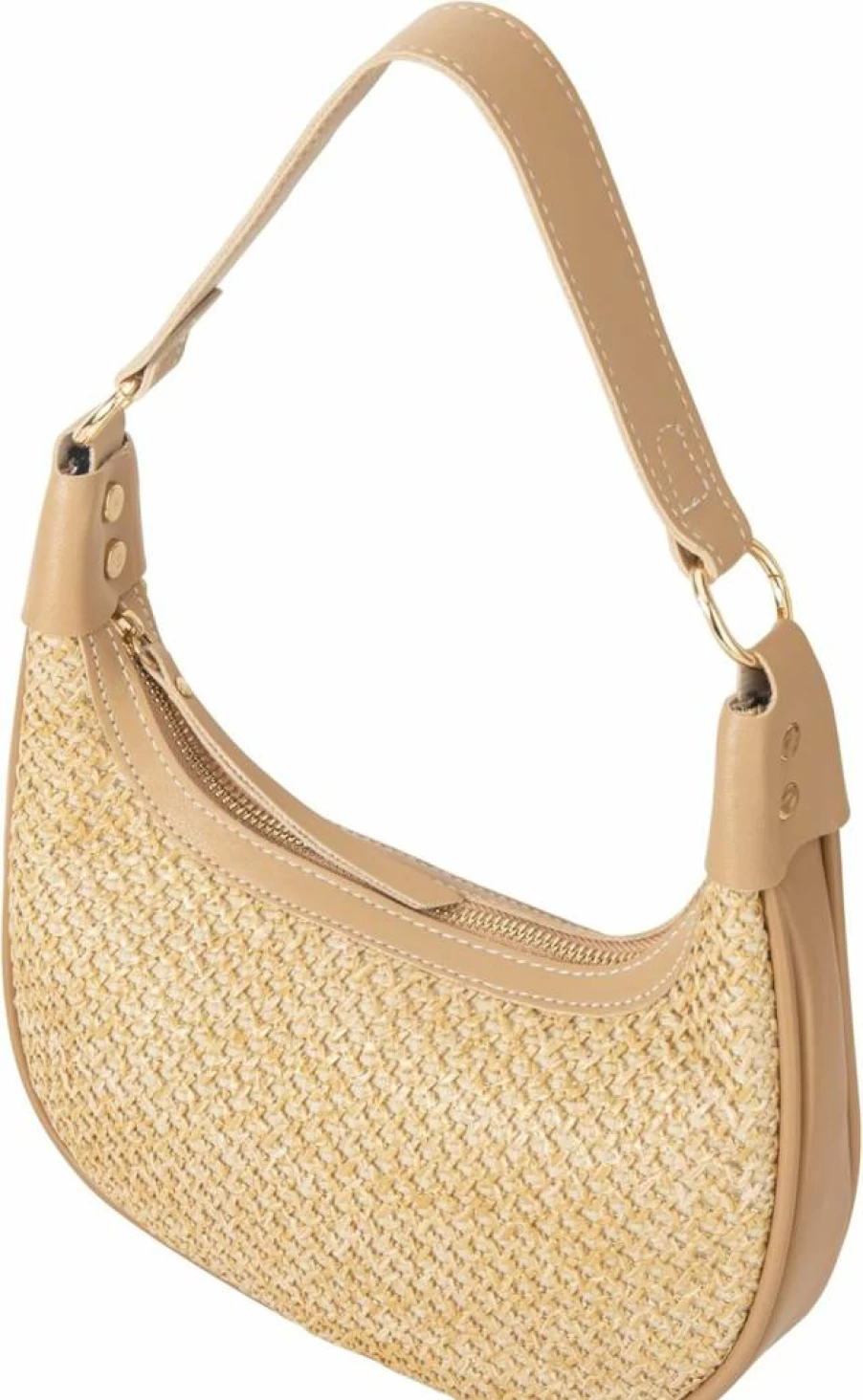 JOZZYAPA Straw Woven Crescent Shoulder Bag - Mini Cute Wicker Purse for Women, Summer Beach Vacation Handbag