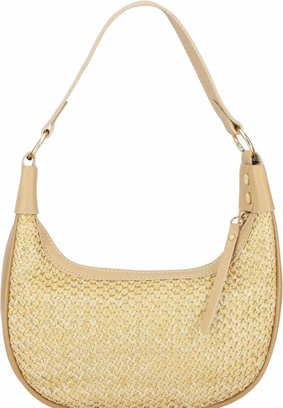 JOZZYAPA Straw Woven Crescent Shoulder Bag - Mini Cute Wicker Purse for Women, Summer Beach Vacation Handbag