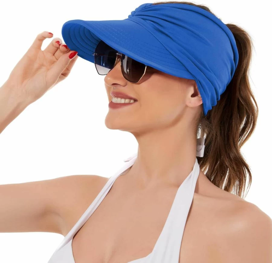American Trends Women's UV Protection Wide Brim Sun Hat with Ponytail Hole - Summer Outdoor Beach Visor Cap