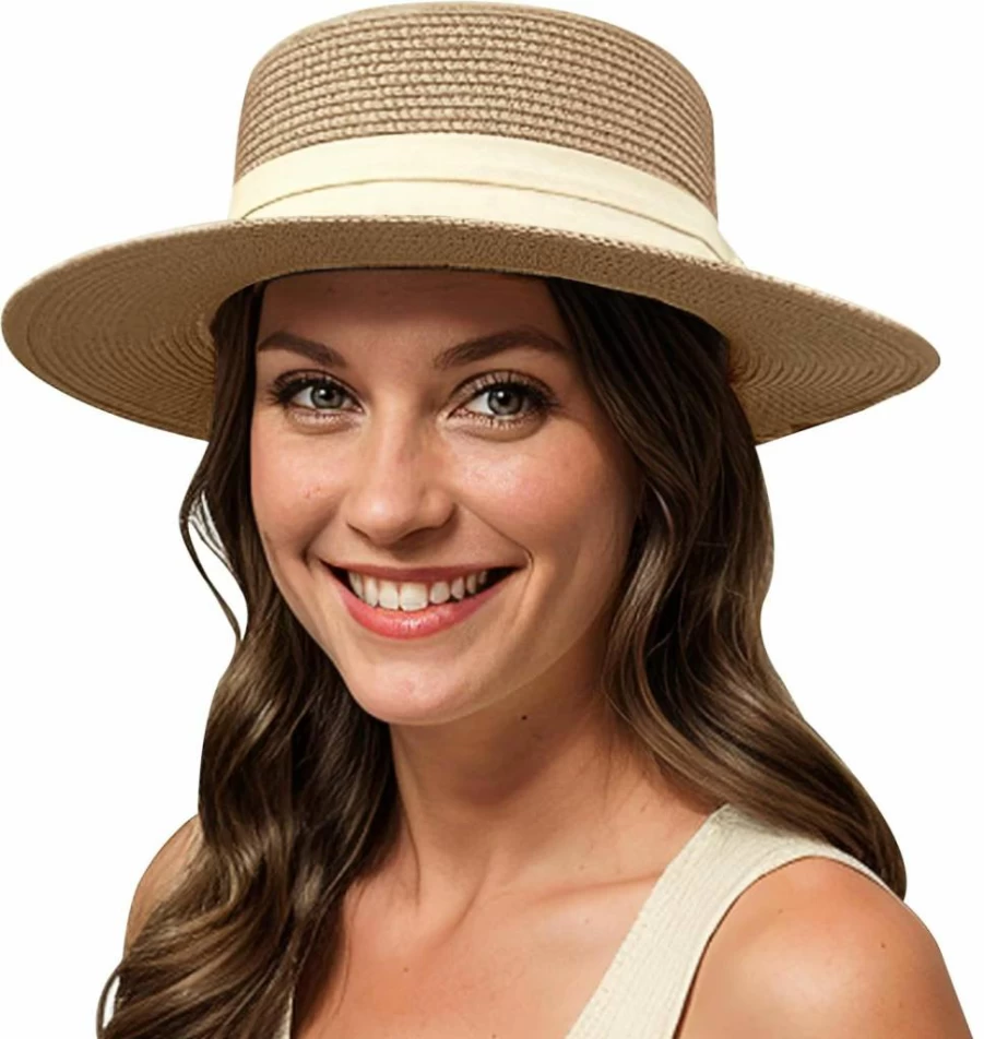 Lanzom Women's UPF 50+ Wide Brim Straw Sun Hat for Summer Beach & Outdoor Protection