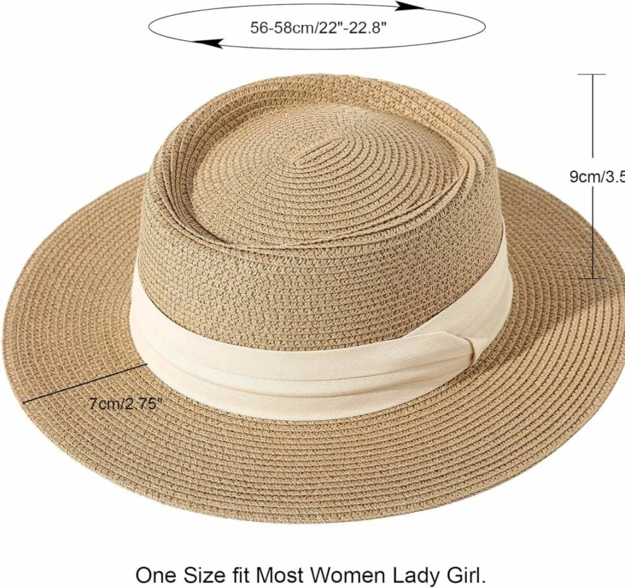 Lanzom Women's UPF 50+ Wide Brim Straw Sun Hat for Summer Beach & Outdoor Protection