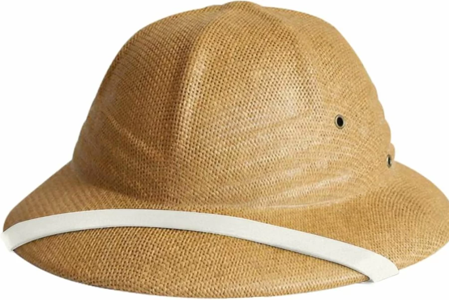 SAJUZEN 100% Straw Boater Hat for Men - Vintage Vietnam War Style Sun Hat, Safari Bucket Cap, Summer Pith Helmet for Outdoor Activities