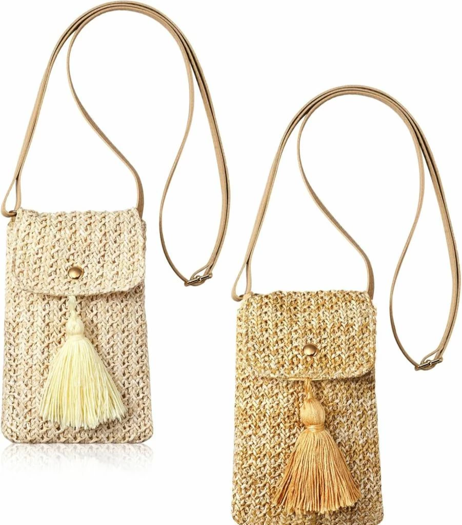 Sweetude 2-Piece Woven Straw Beach Bag Set for Women - Summer Crossbody Shoulder Purse, Cute Boho Handbag