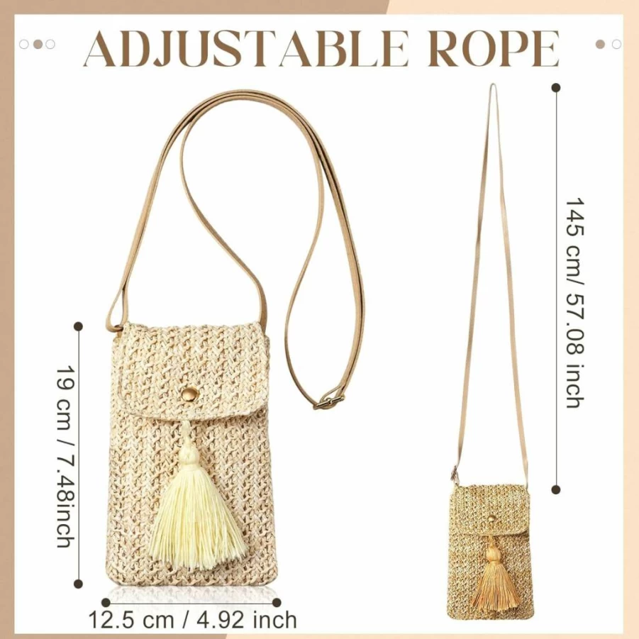 Sweetude 2-Piece Woven Straw Beach Bag Set for Women - Summer Crossbody Shoulder Purse, Cute Boho Handbag